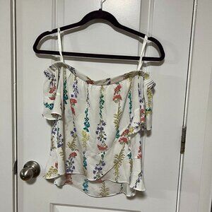 BCBGMaxAzria white floral off-the-shoulder top (size extra small)